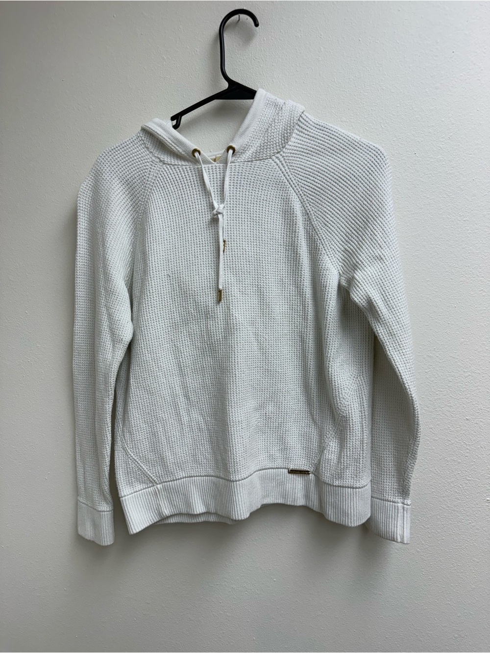 Michael Kors Women’s White Waffle-Knit Crewneck Hoodie Sweater